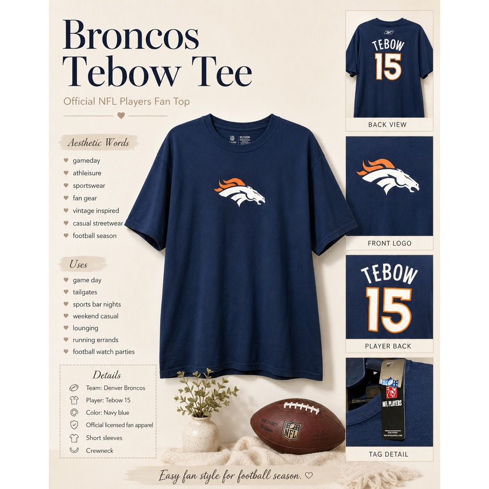 Reebok NFL Denver Broncos Tim Tebow 15 Navy Blue T-Shirt NWT Men's Size L